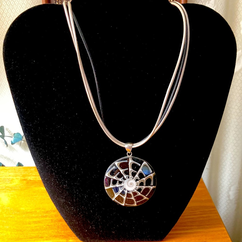 Elegant Silver and Black Spiral Pendant Necklace